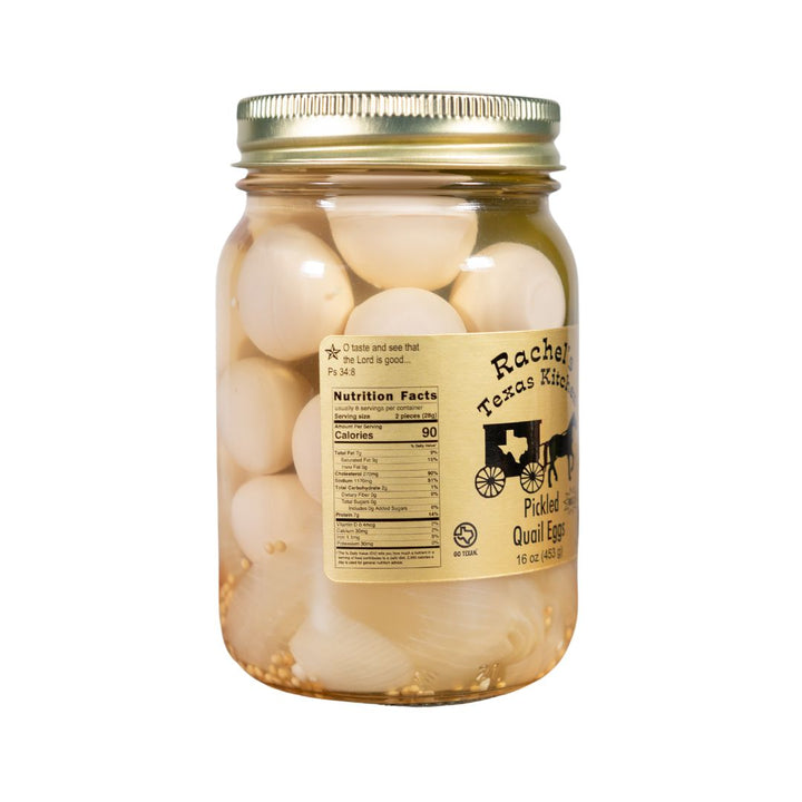 Pickled Quail Eggs Mild jar side view – Rachel's Texas Kitchen