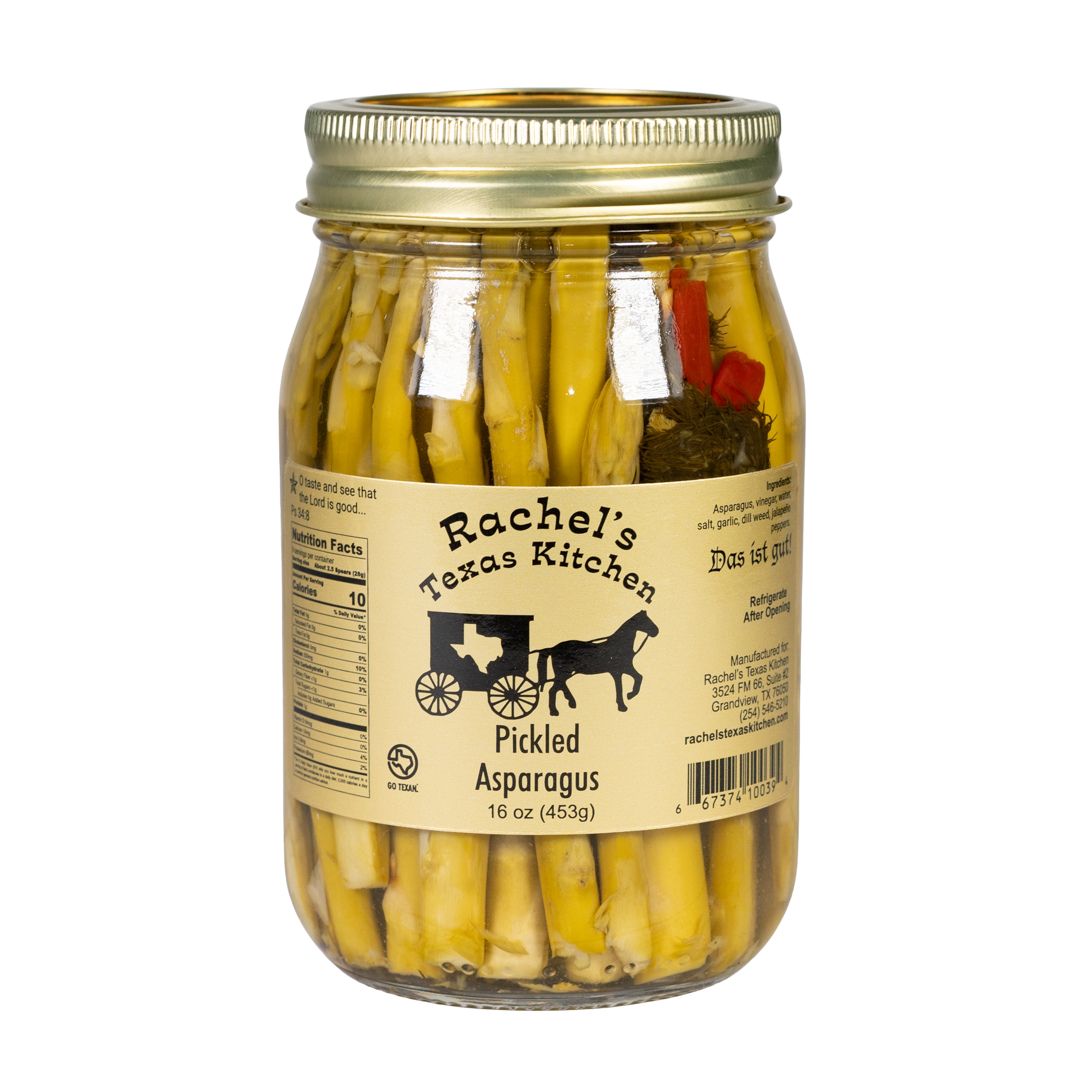 Pickled Asparagus Hot jar front label – Rachel's Texas Kitchen