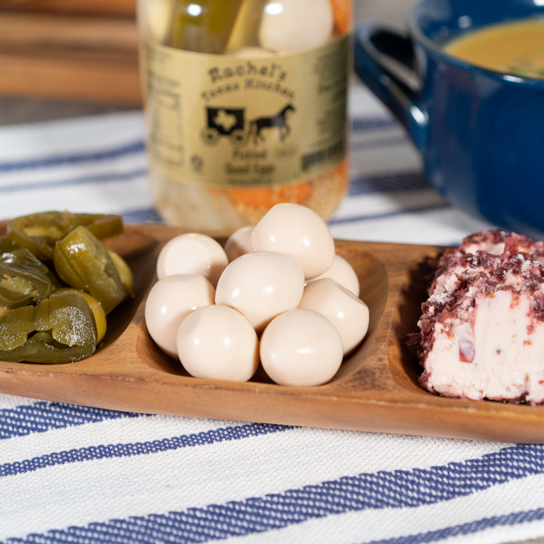 Pickled Quail Eggs Mild jar front view – Rachel's Texas Kitchen