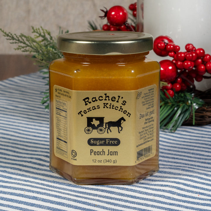 Sugar Free Peach Jam jar front view – Rachel's Texas Kitchen