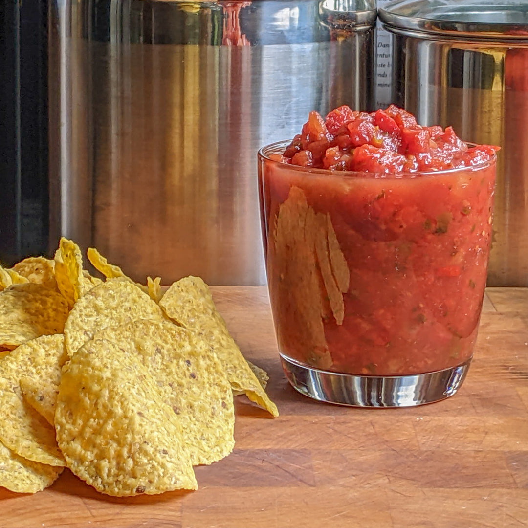 Homestyle Chunky Salsa Medium with chips – Rachel's Texas Kitchen