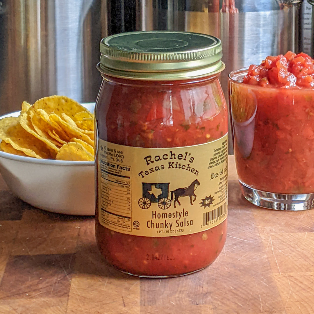 Homestyle Chunky Salsa Hot close-up – Rachel's Texas Kitchen