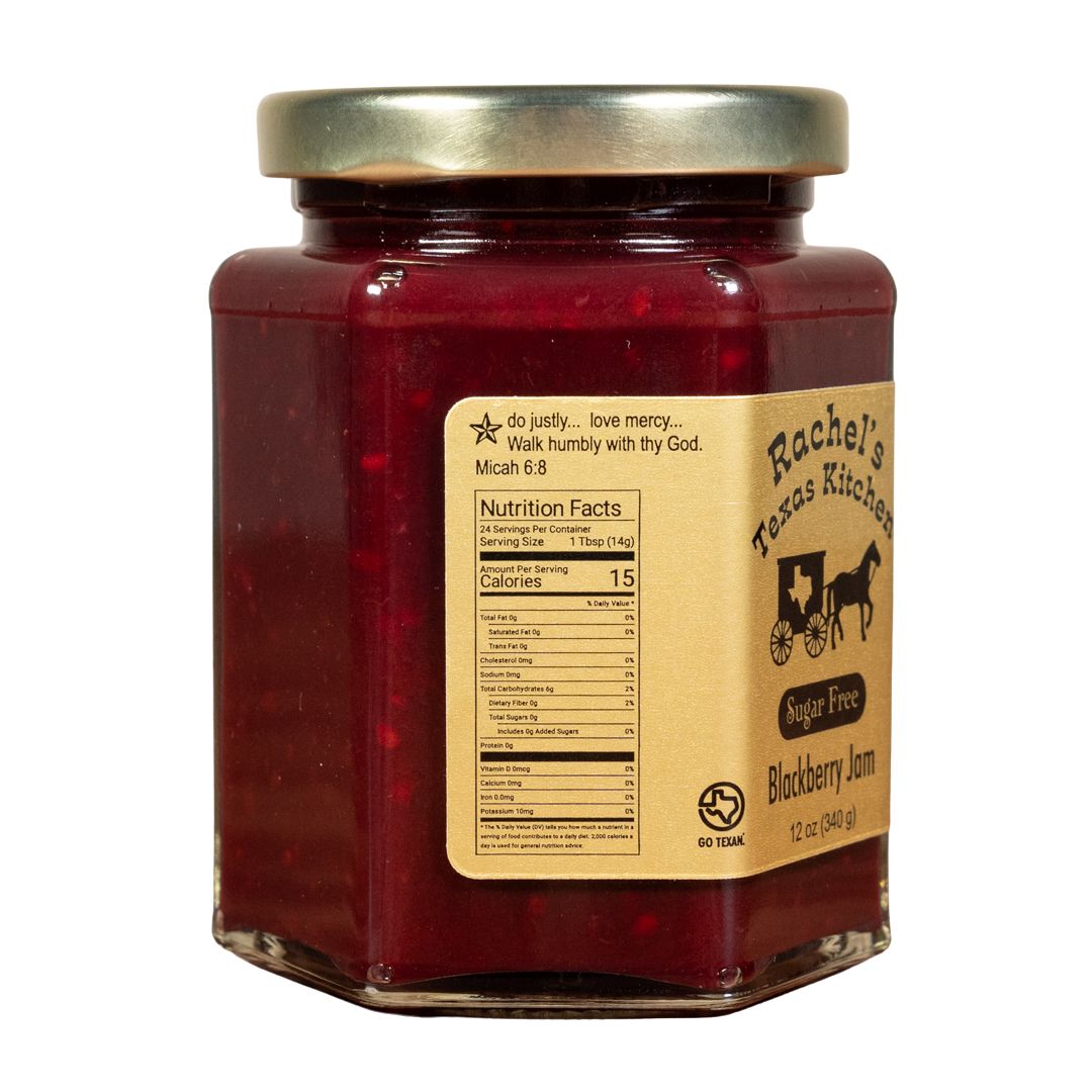 Sugar Free Blackberry Jam jar side view – Rachel's Texas Kitchen