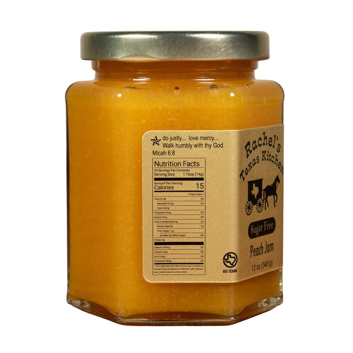 Sugar Free Peach Jam jar side view – Rachel's Texas Kitchen