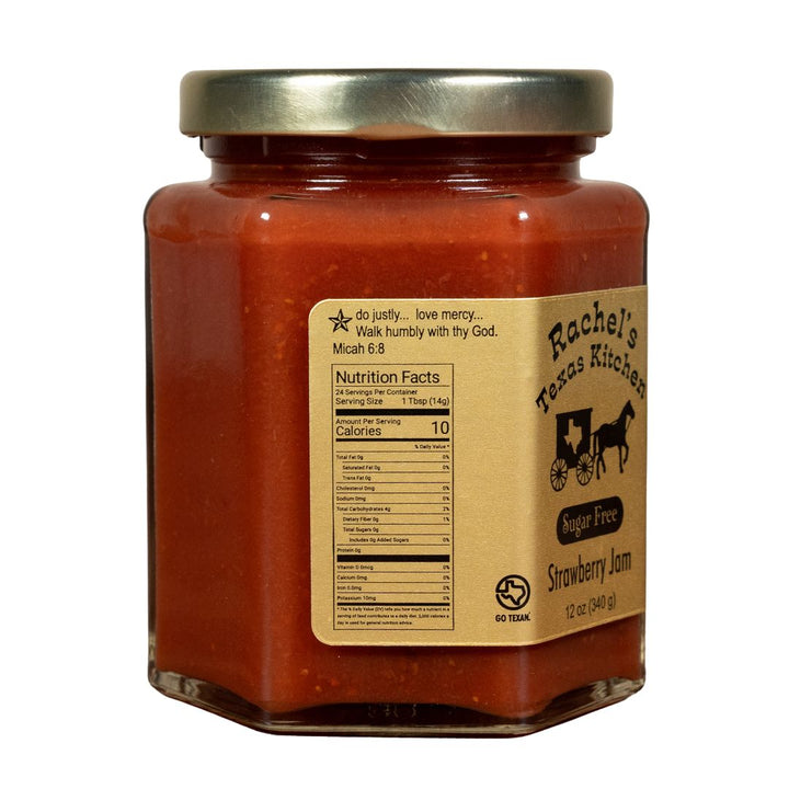 Sugar Free Strawberry Jam jar side view – Rachel's Texas Kitchen