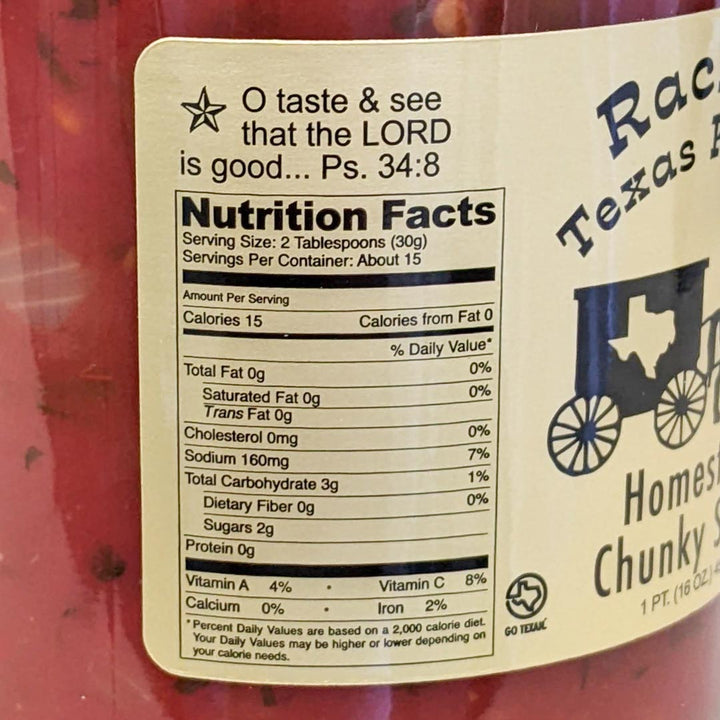 Homestyle Chunky Salsa Medium front view – Rachel's Texas Kitchen