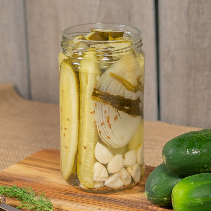 Old Fashioned Dill Pickles jar with cucumbers, garlic and dill - Rachel's Texas Kitchen